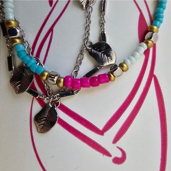 NWT So 3 Piece Women’s Beaded Ankle Bracelet Set Tribal Leaf Aztec Beach Jewelry - Picture 1 of 8